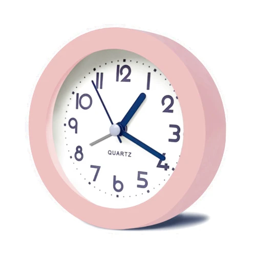 HIQU and HIST Alarm Clock with Backlight, 4 Inches Cute Analog Round Digital Quartz Clock, Non Ticking, Battery Operated ,Frosted Texture, Simply Design for Living Room, Bedroom ,Bedside, Desk Decorative(Pink)