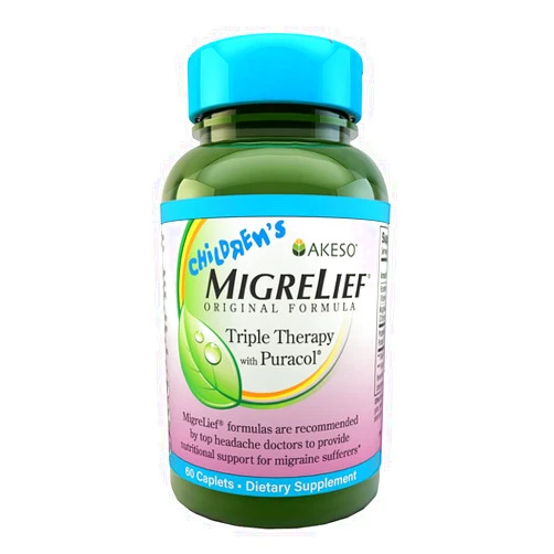MigreLief Children's MigreLief® - Triple Therapy with Puracol™ - Nutritional Support for Pediatric Migraine Sufferers - 60 Caplets/1 Month Supply
