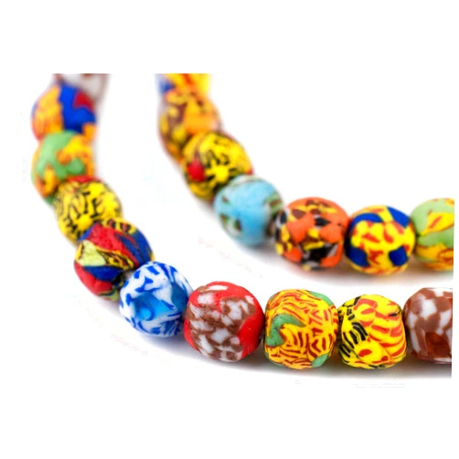 The Bead Chest House Medley Round Fused Recycled Glass Beads 11mm Ghana African Multicolor Large Hole 27 Inch Strand Handmade Fair Trade