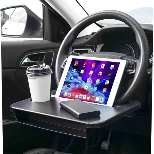 Gihunk Double-use Steering Wheel Tray(14.5*11inch), Car Food Trays for Eating with Drinks Holder, Car Trays for Eating for Pad Laptop, Multipurpose Travel Car Accessories, Fits Most Vehicles Steering Wheels