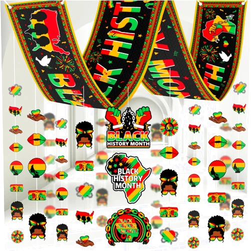 Wiooffen Black History Month Party Supplies Set Black History Month Hanging Banner Garland Kit African American Country Festival Party Decorations for Classroom Ceiling Festival Party Decorations