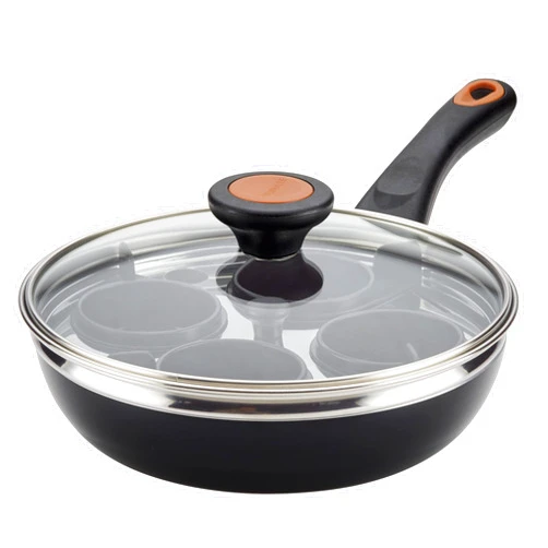 Farberware Glide Ceramic Nonstick Dishwasher Safe Egg Poacher Pan/Skillet with 4 Poaching Cups and Lid, 8 Inch, Black