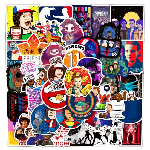 Buferlou 50 Pcs Stranger Thing Stickers Pack, Waterproof Vinyl Stranger Thing Merchandise for Water Bottle, Laptop, Skateboard, Helmet, Car Decals, for Kids,Teens, Adults