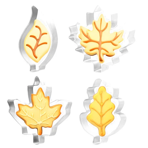Bremorou Fall Leaf Cookie Cutter Set 4 Piece Fall Leaves Cookie Cutters Autumn Cookie Cutters Thanksgiving Cookie Cutters Leaf Shapes-Diswasher Safe-Fall Holiday Cookie Cutters Shapes For Baking