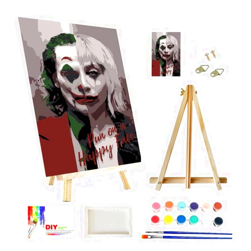 SupaDiya Framed with Easel Paint by Numbers Kit for Adults, Joker and Gaga Easy Acrylic Watercolors Oil Number Painting Art on Streched Canvas with Easel for Home Wall Decor and Gift 7.8x11.8inch