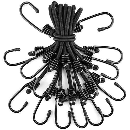 ZHOUBIN Bungee Cords with Hooks 15 inch - Black Bungee Cords 8 Pcs