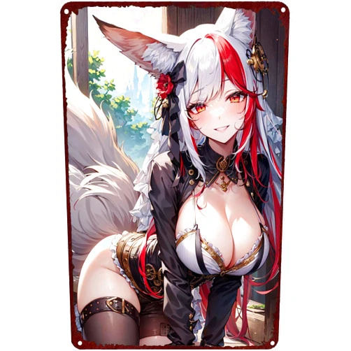 KHOPCHE Vintage Metal Signs Anime Sexy Girl Retro Poster For Bedroom Man Cave Living Room Kitchen Bathroom Garage Office Bar Club Art Wall Decoration Plaque Gift 8x12 Inch