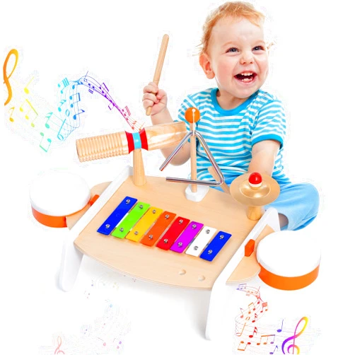 CHILLKITYPET Kids Drum Set, 8 in 1 Wooden Musical Instruments for Toddlers, Preschool Percussion Instruments, Sensory Toy Gift for Boys Girls