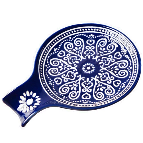 Delpnana Ceramic Spoon Rest, Cooking Spoon Holder for Kitchen Counter/Stove Top/Dining Table Modern Farmhouse Decorative, Large (Blue)