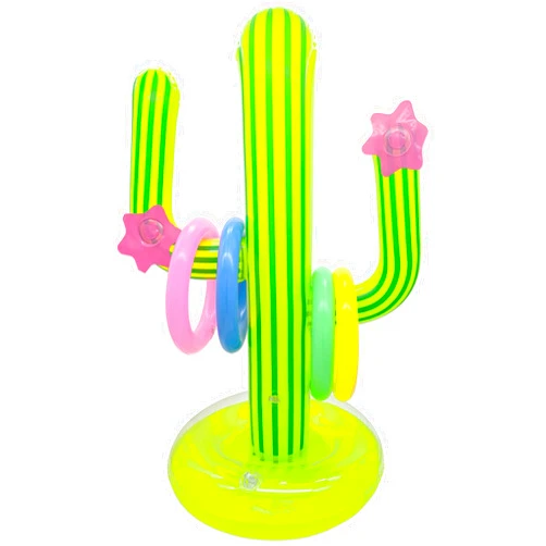 LUANDME Inflatable Cactus Ring Toss Game Set with 4 Pcs Inflatable Rings - Hawaiian Pool Games Cactus for Summer Party Supplies Favors - Pool Beach Party Decoration Supplies