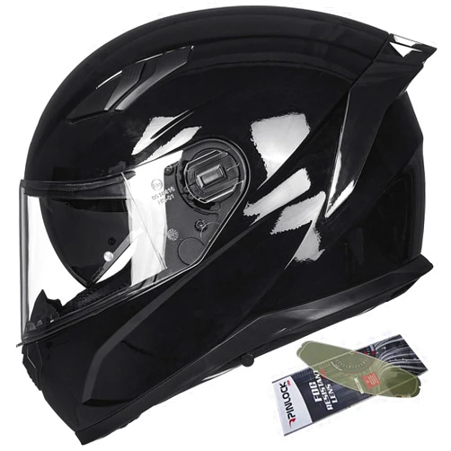 ILM Snowmobile Motorcycle Helmets Full Face with Anti-Fog Pinlock for Cascos para Motos Mens Women Heated Shield Optional DOT Model-129(Gloss Black, L)