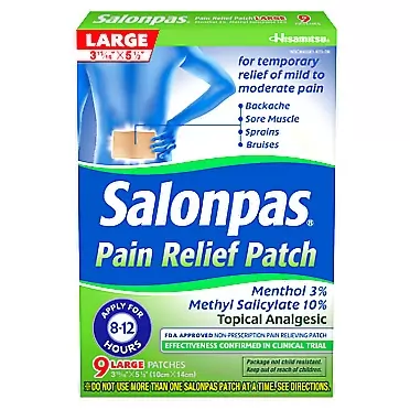 Salonpas Pain Relieving Menthol and Methyl Salicylate Patch - Large - 9 Count - for Back, Neck, Shoulder, Knee Pain and Muscle Soreness - 12 Hour Pain Relief Large (Pack of 9)