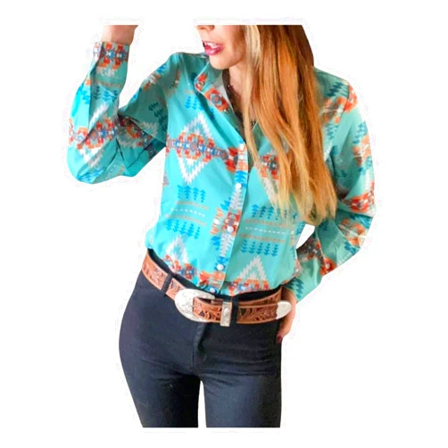 Joiemont Women's Retro Aztec Shirt Western Cowgirl Pearl Snap Blouses Button Up Long Sleeve Ethnic Printed Top