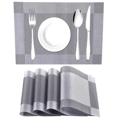 Maocufan Tablemats of Plastic Washable Easy to Clean PVC Placemat for Kitchen Table Heat-resistand Woven Vinyl Western Dining Table Mats Plastic Placemats Set of 4 (Grey)…