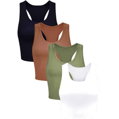 Geyoga 4 Pieces Basic Workout Crop Tank Tops Sleeveless Racerback Sport Tank Top for Women Yoga Running