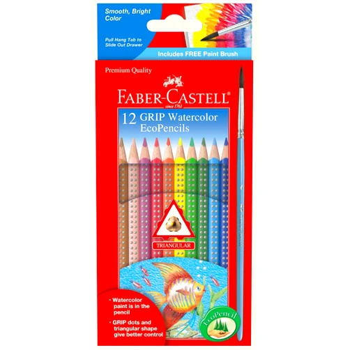 Faber-Castell Grip Watercolor EcoPencils - 12 Water Color Pencils with Brush