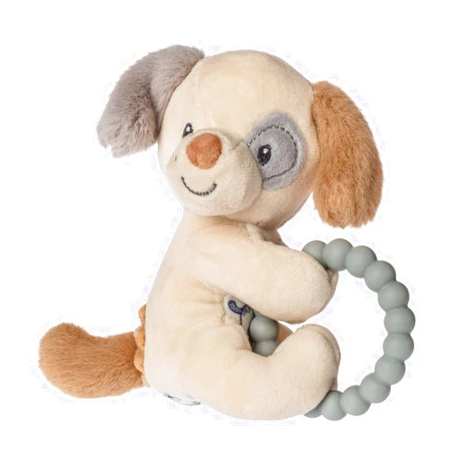Mary Meyer Soft Baby Rattle with Soothing Teether Ring, 6-Inches, parky Puppy