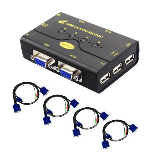 JideTech 4 Port VGA KVM Switch with USB Hub and Audio Support Wireless Keyboard Mouse Connection and Push Button Switching Function
