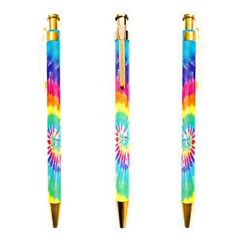 Muenjxh Ballpoint Pen 3 Pcs Click Pens Metal Retractable BluePens Tie Dye Pattern Reusable 1.0 mm Medium Point BluePen for Office School