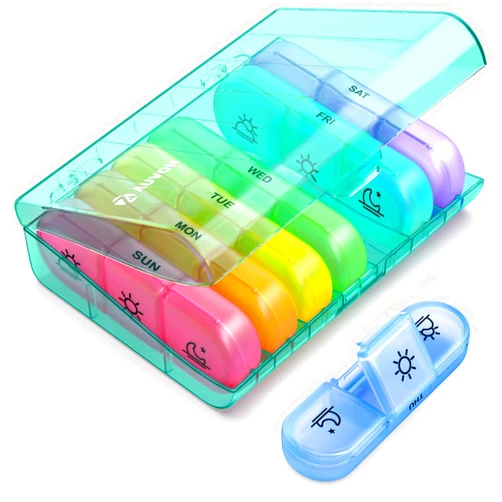 AUVON Weekly Pill Organizer 3-Times-A-Day, Portable 7 Day Pill Box Case with Large Separate Compartments to Hold Medication, Vitamins, Fish Oil and Supplements