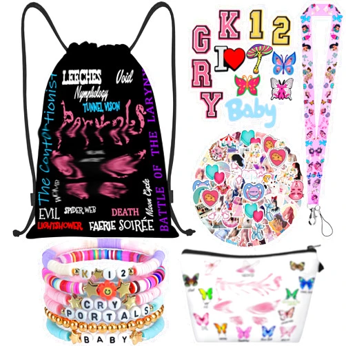 XIHAC Drawstring Bag Gifts Set, Music Fans Merch Include Drawstring Bag Cosmetic Bag Lanyard Bracelet Shoe Charms Stickers for Girls Teens Adults