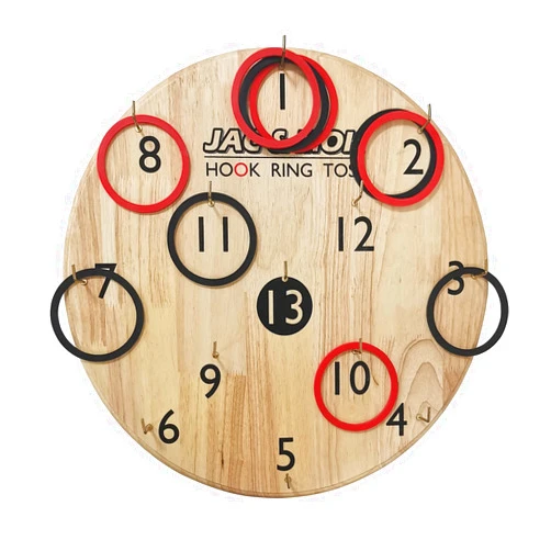 JacJoe All Pro Hook and Ring Toss Game, Throwing Board Game Made of Rubber Wood, with 12 Rings and Extra Hook, Indoor/Outdoor Fun Game