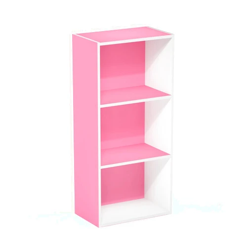 Furinno Luder 3-Tier Open Shelf Bookcase, Pink/White