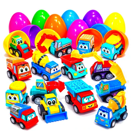 stargo 8 Pack Colorful Prefilled Easter Eggs Bulk with Toys - Mini Car Set Construction Engineering Vehicles Pull-Back Cars. Plastic Easter Eggs Filled, Basket Fillers, Party Favors, Boys Goodie Bags