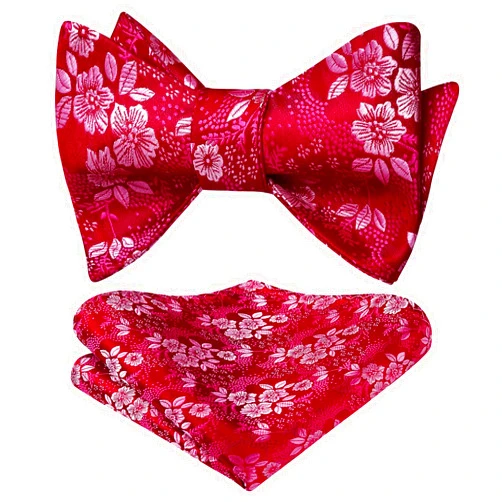 HISDERN Bow Ties for Men Floral Bowties Mens Self Tie Bow Tie Handkerchief Jacquard Woven Bowtie Pocket Square Set