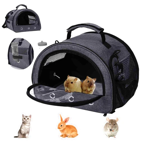 Sixbaola Guinea Pig Carrier,Portable Hamster Carrier Bag,Rabbit Bunny Travel Carrier Outdoor Handbag, Breathable Hamster Carrier with Water Bottle Holder and Removable Liner for Animal Carrier(G-L)