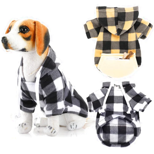 Saintrygo 2 Pieces Christmas Plaid Dog Hoodie, Winter Pet Clothes Dog Sweaters with Hat and Pocket Pet Clothes Sweaters Warm Puppy Sweater for Small Dogs (Black White, Beige Black,Medium)