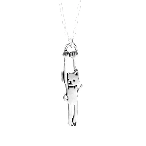Mark Poulin Little Kitten Charm - Hang in There - Sterling Silver Charm on 16