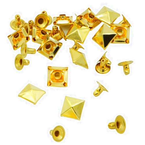 WHYHKJ 100PCS 7mm Gold Spike Rivet Pyramid Rapid Rivet Studs Glam Rock Biker Nailheads Leathercraft Decorations