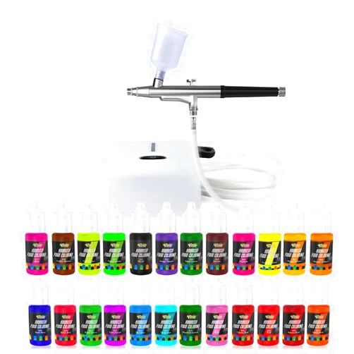 FUTEBO Cake Airbrush Decorating Kit with Compressor: Futebo Cookie Airbrush Kit with 24 Vivid Airbrush Liquid Food Colors, Decorate Cakes, Desserts or Other Baking Food(Color: White)