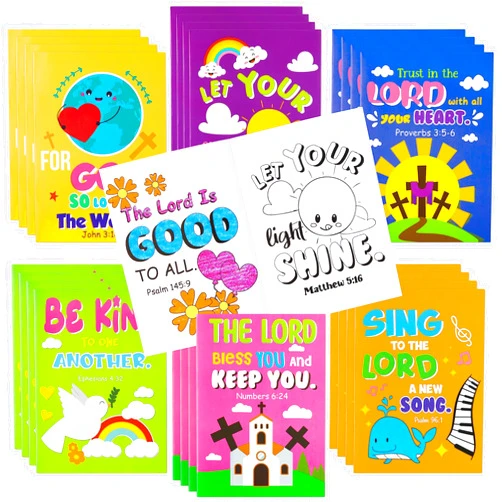 Dvbonike 24Pcs Bible Coloring Books Religious Theme DIY Color-in Pages with Inspirational Words Drawing Holiday Christian Activity Supplies for Sunday School Classroom Rewards Artwork Gift for Kids