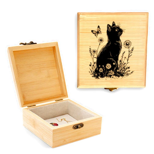 BJDAMAI Cat Trinket Keepsake Decorative Jewelry Box, Cat Gifts For Women, Cat Lovers Themed Decor Decorations, Home Room Ring Earrings Necklace Organizer Holder Vintage Wooden Box!