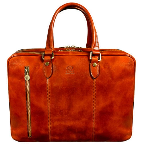 Time Resistance Leather Laptop Briefcase - Full Grain Leather Computer Bag for Men and Women