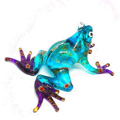 ZOOCRAFT Glass Frog Figurine Miniature Hand Blown Animals Statue Garden Decoration Personalized Gift (Light Blue)