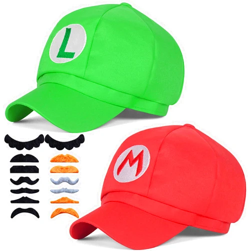 AEIOUO Novelty Super Bros Costume Cosplay Hat for Adult Teens Halloween Party Supplies Cosplay 2Pcs 22.7-23.4inch inch Red Green