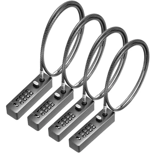 Hicarer 4 Pcs 23-3/5 Inch Length Cable Locks with Combination 4 Digit Resettable Security Lock for Bikes Lockers Bicycle Wardrobes File Cabinets Gate Fences Anti Theft Locks, 3/16