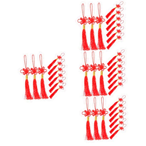 HOLIDYOYO 80 Pcs Chinese Knot Tassel Fengshui Red Knot New Year Propitious Decor Gilded Tassel Pendant Plastic