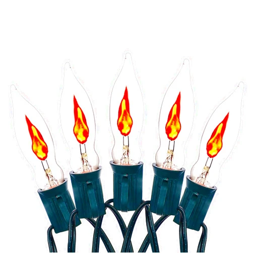 Pallerina 10Ft Flickering Flame String Lights with 10 C18 Flicker Amber Flame Lights Bulbs, E12 Candlestick Base Christmas String Lights for Party Indoor Outdoor Decor, 1 Watt- Green Wire