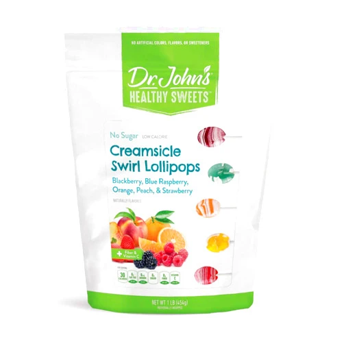 Dr. John's Healthy Sweets Dr. John’s Sugar Free Candy, Healthy Lollipops with Zero Sugar, Low Calorie Snacks, Keto Friendly Hard Candy Sweets, Creamsicle Swirl Oval, 60 COunt, 1 LB
