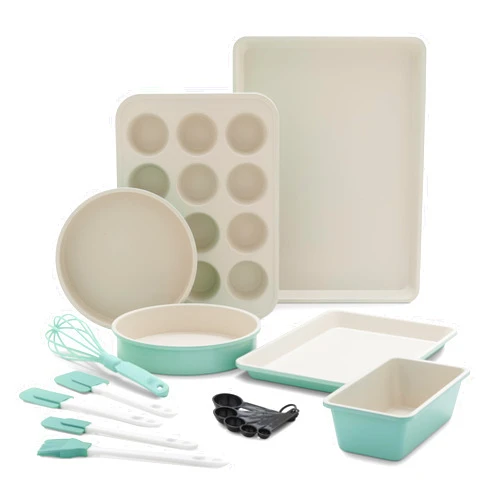 GreenLife Bakeware Healthy Ceramic Nonstick, 12 Piece Baking Set with Cookie Sheets Muffin Cake and Loaf Pans including utensils, PFAS-Free, Turquoise