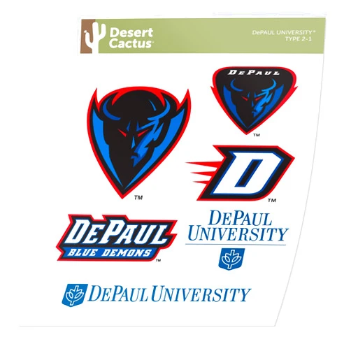 Desert Cactus DePaul University Sticker Blue Demons Stickers Vinyl Decals Laptop Water Bottle Car Scrapbook Sheet T2 (Type 2)