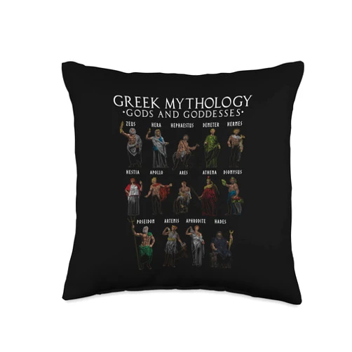 Greek Life Zeus Hera Aphrodite Apollo Ares Hestia Ancient Mythology Gods Goddess Greek Mythologist Throw Pillow, 16x16, Multicolor