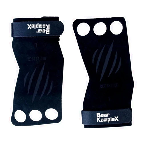 Bear KompleX 3 Hole Leather Hand Grips for Crosffit Workouts, Pull-ups, Weightlifting, WOD Gymnastics, Crosstraining Palm Grips with Wrist Wraps, Hand Protection from Rips and Blisters,1 Pair