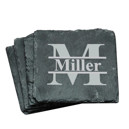My Personal Memories Custom Engraved Slate Stone Drink Coasters Set of 4 - Monogrammed and Personalized (Square)