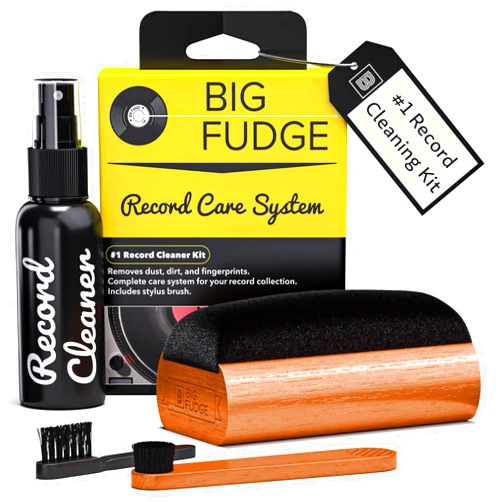 Big Fudge Vinyl Record Cleaning Kit - 4-in-1 Record Cleaner Solution - Includes Ultra-Soft Velvet Record Brush, Cleaning Liquid, Stylus Brush and Storage Pouch