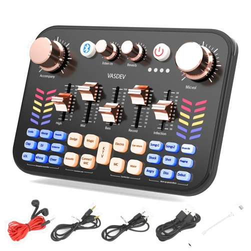 BNIFI VASDEV DJ Audio Mixers Podcast Equipment Bundle With Bluetooth Voice Changer DJ Controller for Live Streaming Singing Gaming